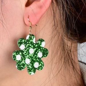 Glitter Four-leaf Clover Drop Earrings, NWT